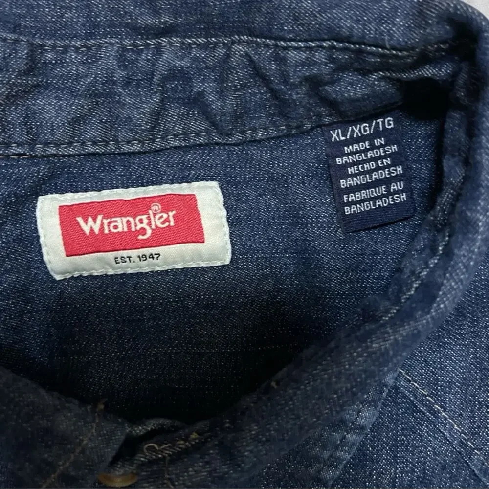 Wrangler Men's Classic Fit Denim Western Pearl Snap Shirt XL Blue Work Cowboy